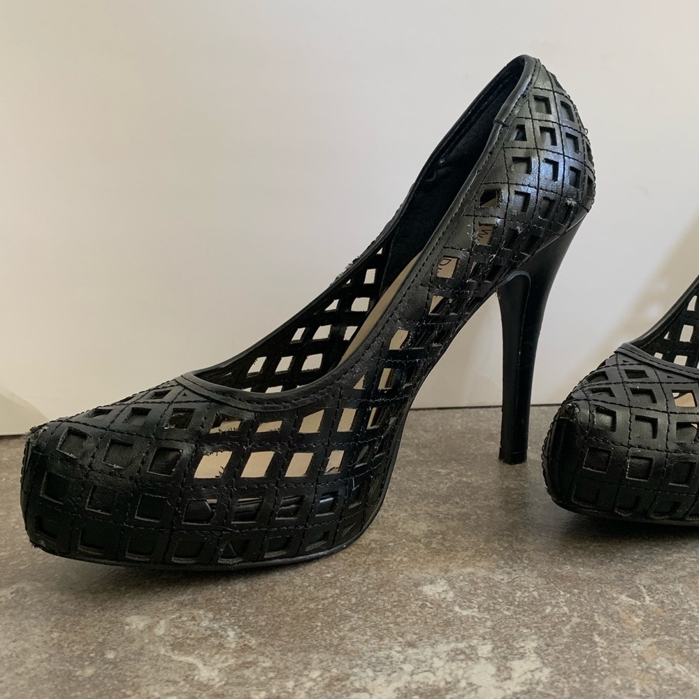 Black Cut Out Heels/Faux Leather